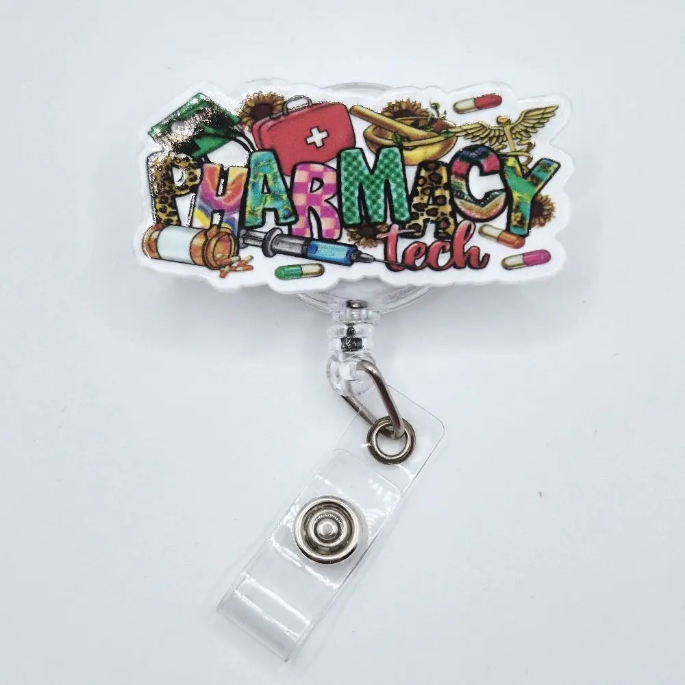 Pharmacy Tech Acrylic Retractable Badge ID Reel Belt or Alligator Clip card holders id badge hospital worker Cute retractable clip