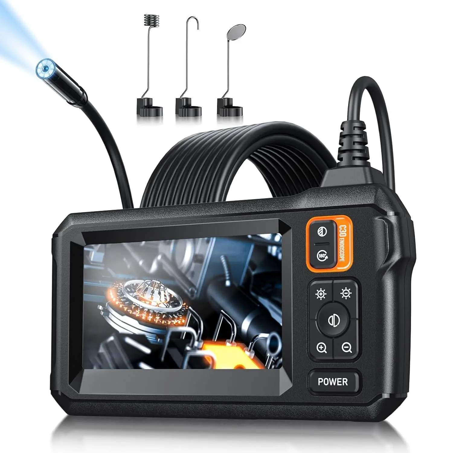 Industrial Endoscope, 1 Count HD Digital Borescope Inspection Camera Diagnostic Tool, 4.3-inch IPS LCD Screen IP67 Waterproof Endoscope with 8 LED Lights, For Car Automotive Repair, Home Appliances, Pipeline Inspection, Automotive Maintenance Tools