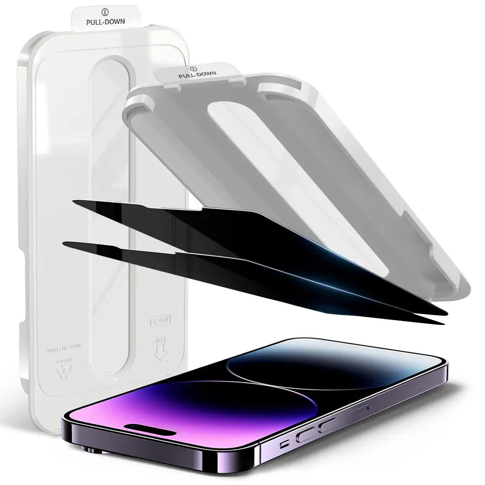 New 2-Pack for iPhone 16/15/14/13/12/11 Series Clear/Privacy Screen Protectors; Easy Installation; Anti-spy Tempered-Glass; Auto Dust Elimination