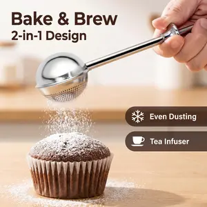 2-in-1 Stainless Steel Powder Sugar Shaker & Tea Infuser | Fine Mesh Cocoa Duster for Baking, Matcha, Coffee & Loose Leaf Tea