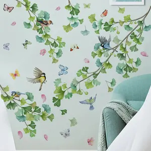 Fresh Branches and Birds Theme Wall Stickers, Removable PVC Self-Adhesive Wallpaper for Hotel, Office, Bedroom, Living Room, Restaurant, Study Room