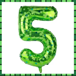 Pixel Number Balloons  40 Inch Green Large Foil Game Theme Party Decorations For Anniversary Birthday (number 5)