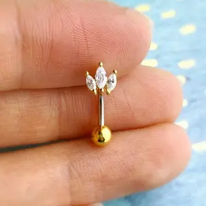 3CZ Crown Belly Button Ring • Floating Navel Ring • Dainty Sterling Silver Belly Ring • Vermeil Belly Piercing • Postpartum Belly Jewelry