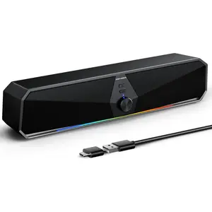 CS30  Computer Speakers for Desktop, USB Plug & Play PC Speakers with Dynamic LED Light, Stereo Sound Soundbar for Desktop Laptop  (USB-C Adapter Included)