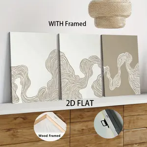 3pcs Framed  Modern Abstract Line Art Decor Painting Minimalist Nordic Style Wall Art for Living Room Solid Wood Frame Canvas Print 40x50cm Glass-Free Home Decorative Artwork 2D Flat home decor