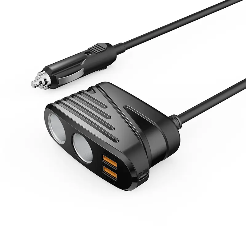 5-in-1 Cigarette Lighter Splitter with 75cm Extension Cable, 120W Car Power  Adapter with PD