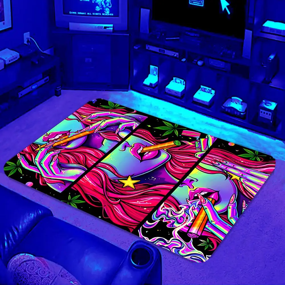 Cool Girl Pattern Rug, Summer Creative UV Light Reactive Non-slip Carpet, Cool Bedroom, Bedroom Decor, Decorative Mat for Living Room Game Room Bedroo