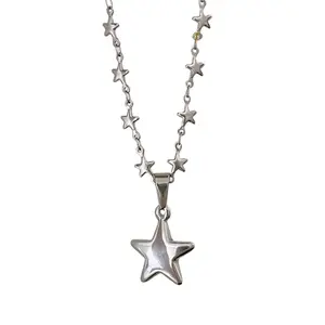 Stainless Steel Star Pendant Necklace for Women Men Y2K Hip Hop Pentagrams Layered Necklaces Choker Fashion Jewelry Gift