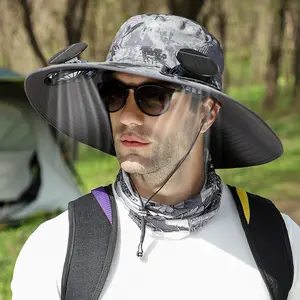 2026 Men's Multifunctional Solar Fan Bucket Hat Summer UV Protection Waterproof Outdoor Hat