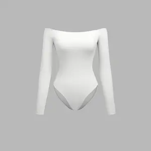 Cider [3 colors, size 2-10] High Stretch Double Layered Off-shoulder Solid Long Sleeve Bodysuit