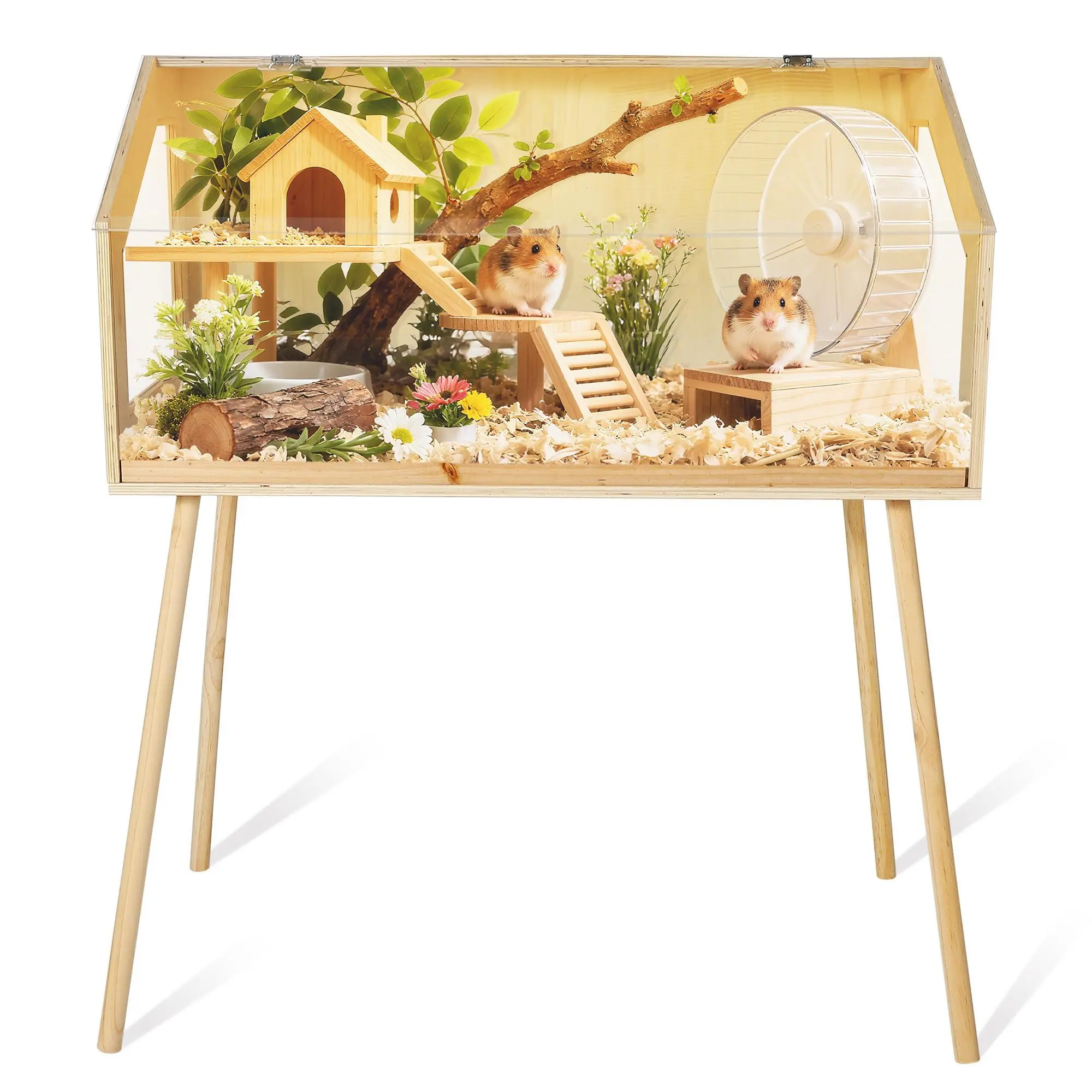 Hamster Cage with Legs, 40" L x 20" W x 47.5" H Large Hamster Habitats Enclosure with Acrylic Window & Openable Top,Small Animal Cage Chew Proof for Guinea Pig, Chinchilla, Gerbil