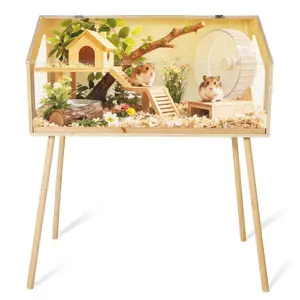 Hamster Cage with Legs, 40" L x 20" W x 47.5" H Large Hamster Habitats Enclosure with Acrylic Window & Openable Top,Small Animal Cage Chew Proof for Guinea Pig, Chinchilla, Gerbil