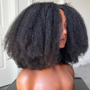 LADIARYF Afro Curly V Part Wig 16 Inch No Leave Out Afro Curly Wigs With Clips Glueless Human Hair Beginner Friendly No Lace No Glue