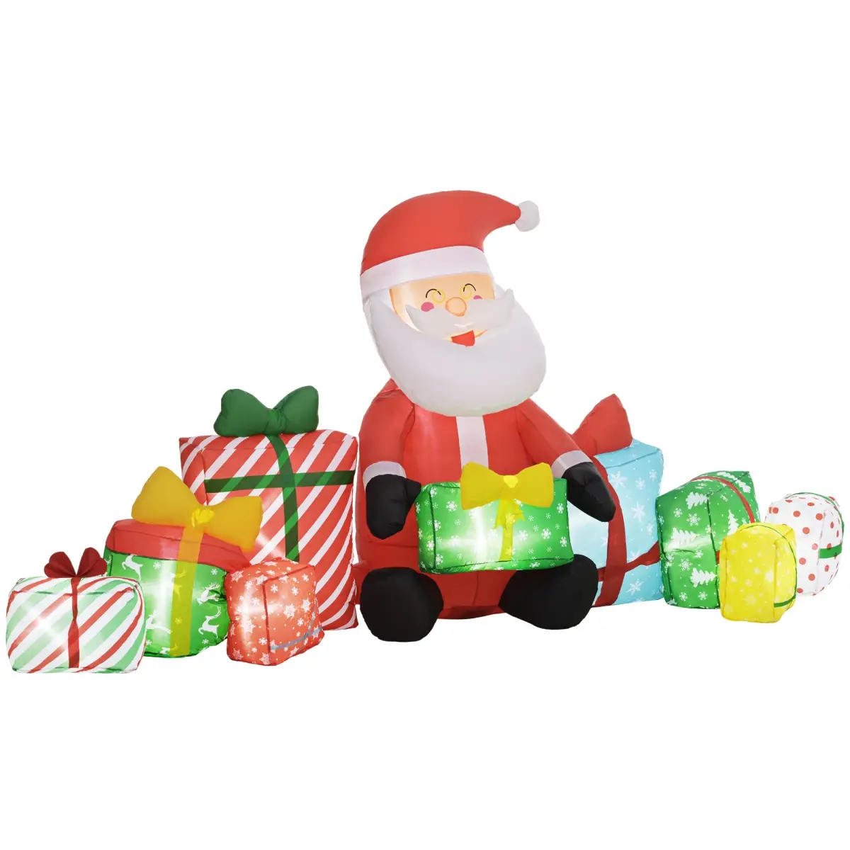 Outsunny 4.4 ft. Inflatable Christmas Santa Claus & Gift Boxes Cloth Decor, White LED Lights Blow-Up Outdoor Party Display (212 Main 844-946V80MX)