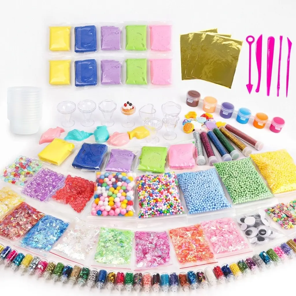 Slime Supplies Kit, 162 Pack Add Ins Slime Kit for Kids Girls Slime Making, Including Foam Balls, Glitter, Fishbowl Beads, Charms, Clear Containers