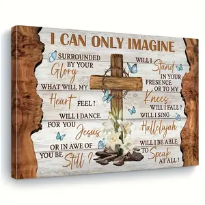 Framed, 1-piece Christian canvas wall art print, wooden frame with Jesus, cross, and lily design, inspirational religious home decor, suitable for living room and bedroom, ready to hang, Bible wall decor, painting, holiday gift.