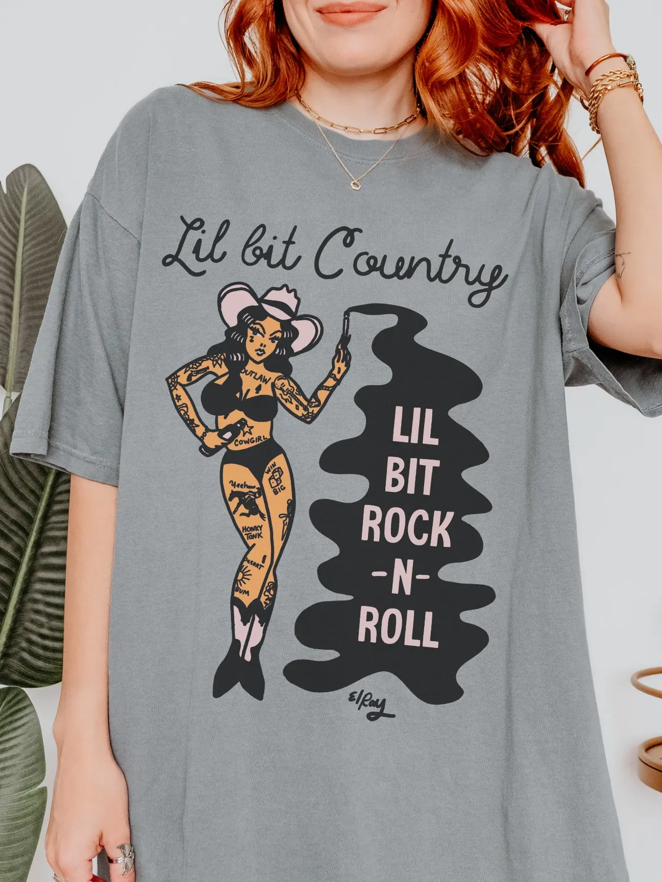 Lil Bit Country Lil Bit Rock N Roll Graphic Tee Shirt Trendy Yallternative Western Cowgirl Rodeo Oversized Edgy T-Shirt Women Unisex vintage comfort colors