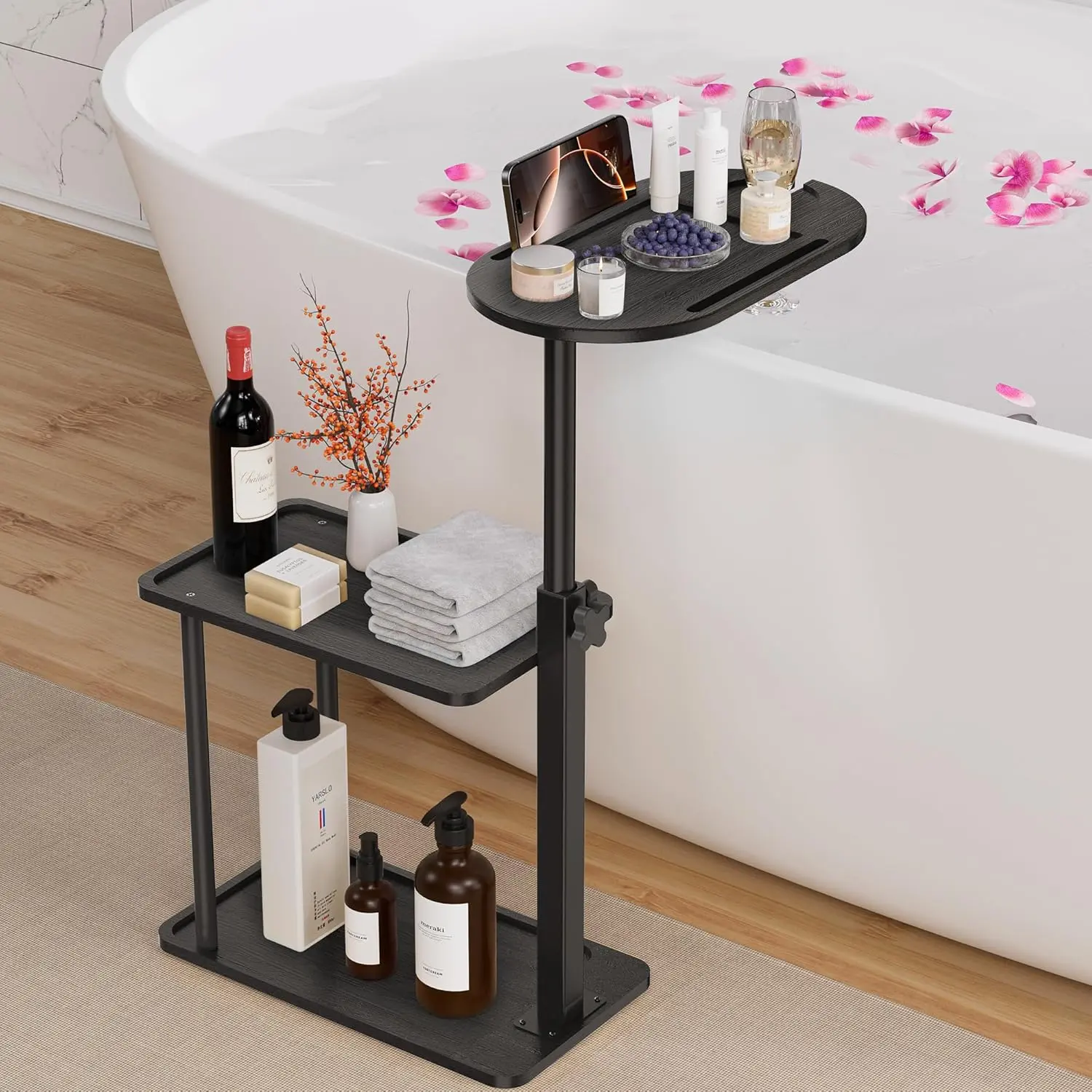 Bathtub Tray Table, Freestanding Bath Side Table Tub Tray Caddy, 3 Layer Bamboo Bath Board Shelf, Bathtub & Bathroom Accessories, New Home Gift for Mom, Housewarming, Anniversary, Wedding