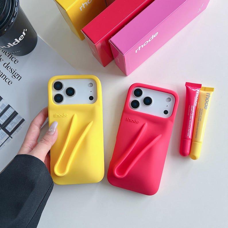 Rhode Lip Balm Holder Phone Case for iPhone – Soft Silicone Peptide Lip Tint Case, Hailey Bieber Style Makeup Lover Gift