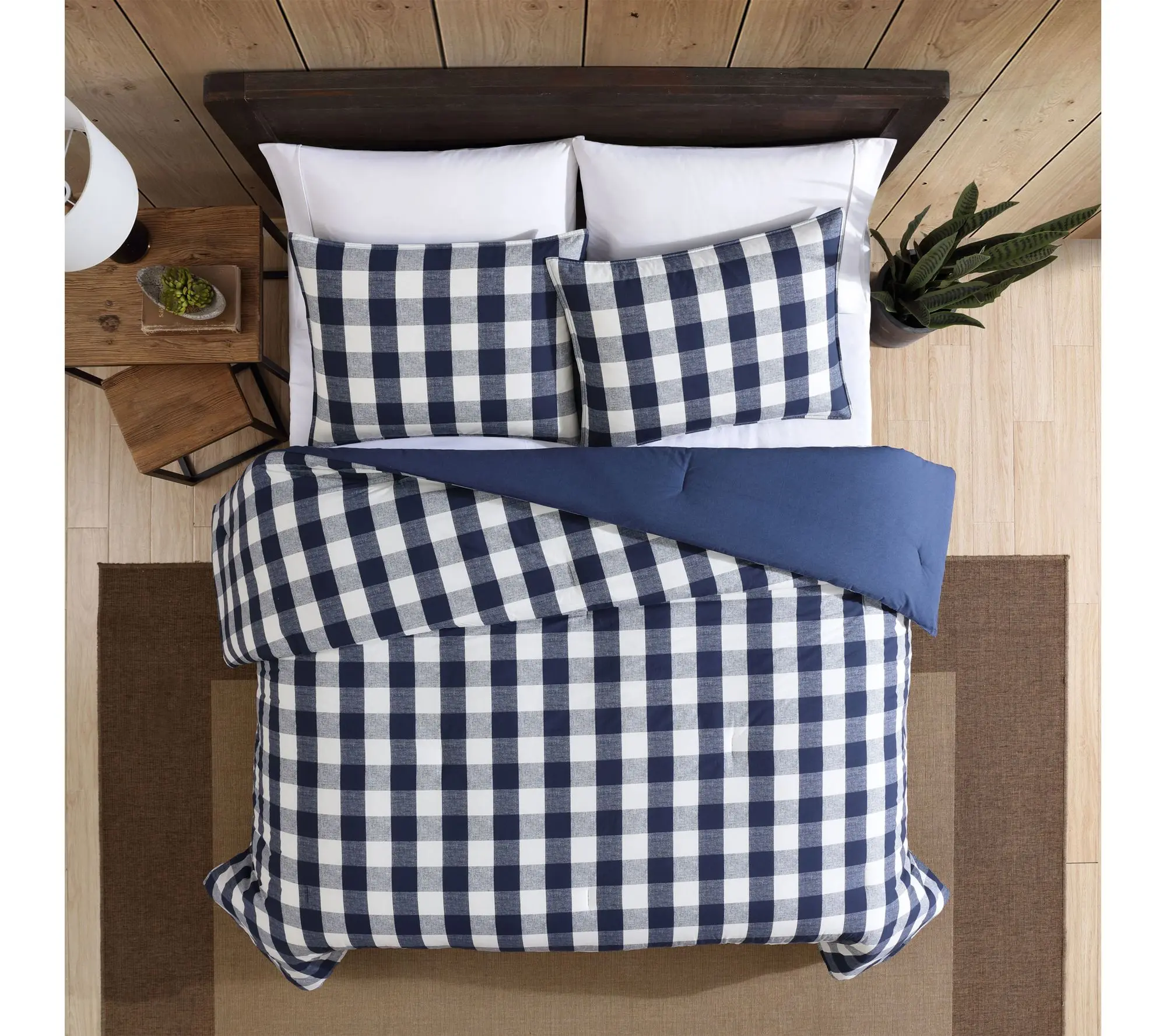 Eddie Bauer Lakehouse Plaid Blue Cotton King Comforter Set
