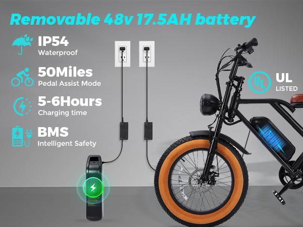 Electric Bike for Adults Peak 1000W, 31MPH,48V 17.5AH, E-Bike,35-45 Miles Electric Motorcycle, 20" Fat Tire Dirt Bike, UL2849 All Terrain for Mountains, Snow, Sand, Road