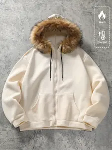 Unisex Y2K Style Fall Winter Fleece Hooded Jacket, Street Fashion Outerwear, Casual Comfy Warm Trendy Design, Casual Outdoor Wear, Couple Matching