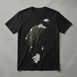 Michael Jackson Iconic Silhouette Graphic Tee - Minimalist Fedora & Sequin Jacket T-Shirt - Premium Urban Streetwear Black Tee