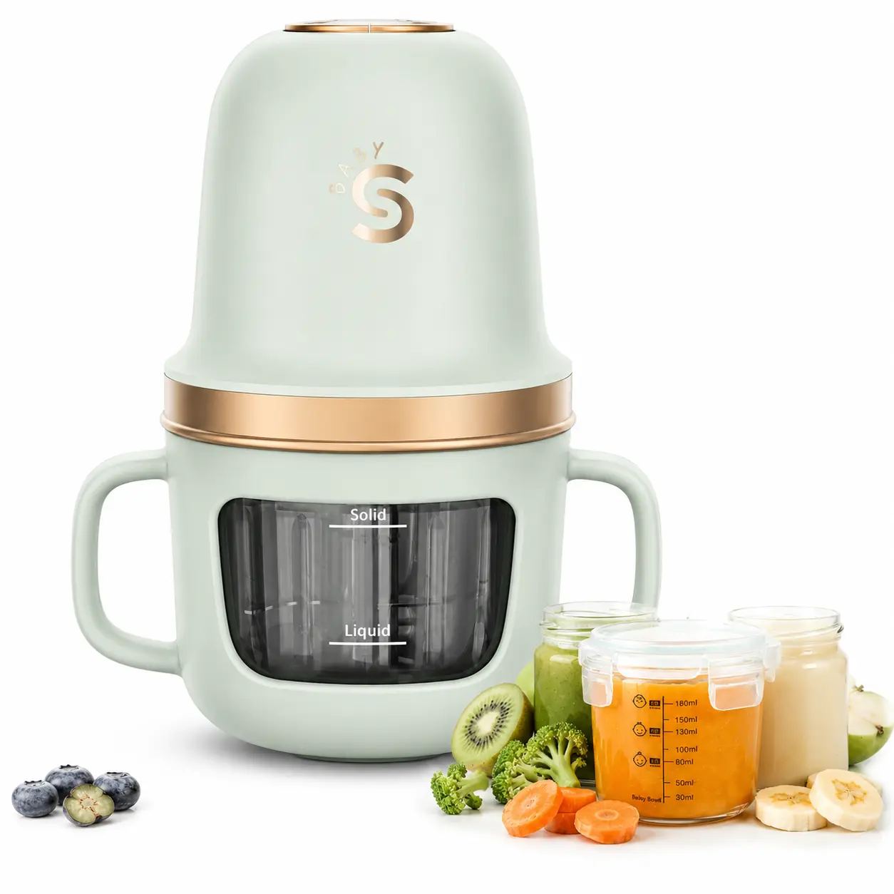 Soseki Baby Solo- Pure Blending Baby Food Maker, 316L Stainless Steel Blades | Puree Blender Processor With 10oz Glass Bowl | 2 Blender Modes | BPA-Free