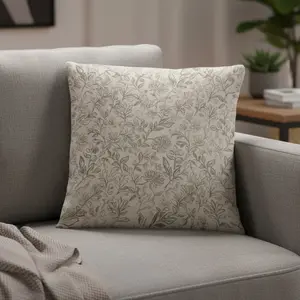 Vintage Floral Throw Pillow Covers 18x18 Set of 2, Neutral Antique Design Flower Block Print, Square Cushion Cases for Couch Sofa Home Decor