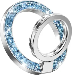Magnetic Phone Ring Holder, Compatible with MagSafe Phone Grip with Adjustable Stand, Magnet Phone Ring Kickstand for iPhone 17/16/15/14/13/12 Pro Max Plus Air/Other Phones (Glitter/Blue)