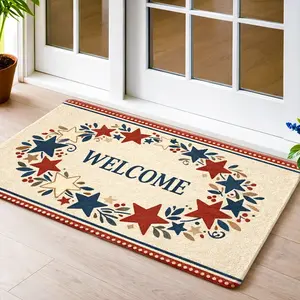 Country Star Wreath Print Doormat Flannel With Rubber Backing Non Slip Absorbent Durable Machine Washable Multipurpose Floor Rug Perfect For Front Door Entryway Living Room Bathroom Indoor Home Decor Treads Stair Non-Slip