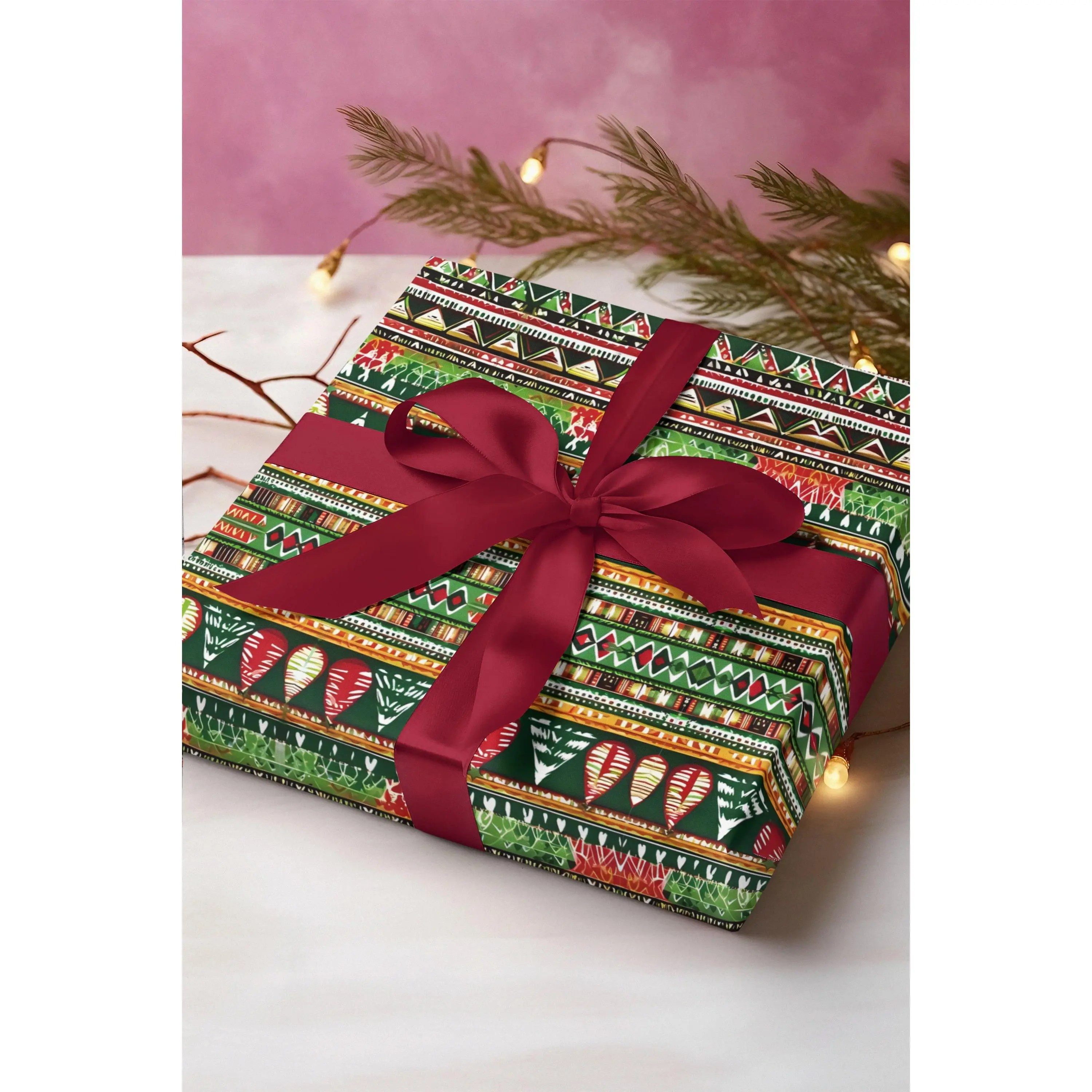 African Geometric Holiday Wrapping Paper – Premium Gloss Finish