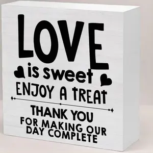 Rustic Wedding Decor, Love is Sweet, Enjoy a Treat Wooden Sign, Wedding Party Dessert Table Sign, Home Decorations 5 X 5 Inches