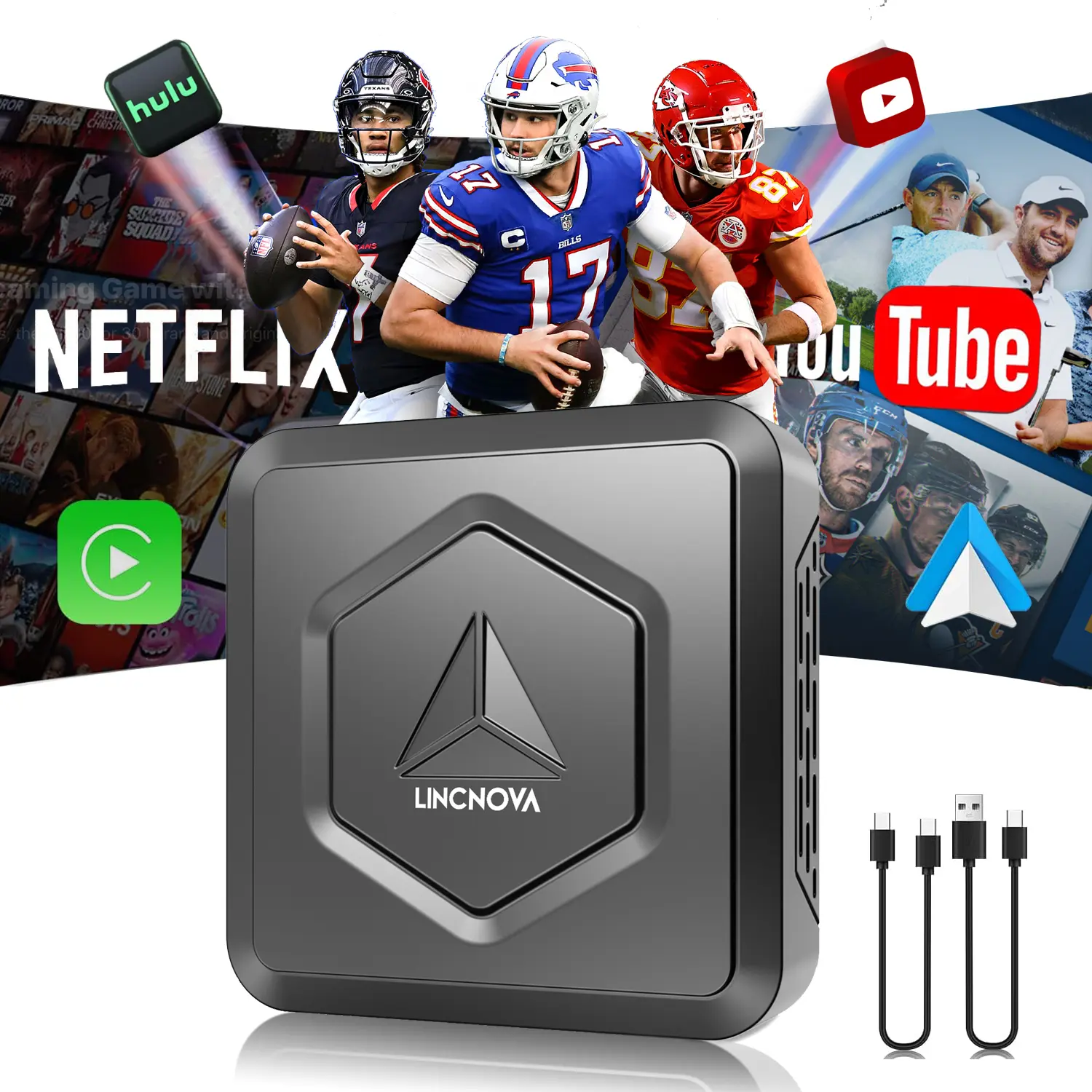 Wireless AI Smart Box for Android Auto and Apple CarPlay Adapter - Universal Car Interface, Supports Netflix, ESPN, YouTube, HULU, Plug and Play, Wireless Connectivity