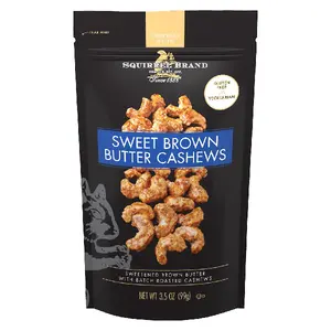 Sweet Brown Butter Cashews – Gourmet Roasted Cashew Nuts Snack, Gluten Free & Vegetarian, Premium Buttery Flavored Cashews, Healthy Crunchy Snack, 3.5 oz Resealable Bag