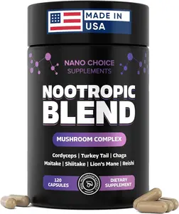 Nano Choice Nootropic Blend - Mushroom Complex Supplement for Brain, Focus, Productivity & Immune Support | Non-GMO, Vegan, Made in USA | 120 Capsules Fitness Edible Dietary Healthcare