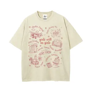 Women in History Doodle Pattern Girls Will Be Girls Oversize Unisex Washed T-Shirt for Women and Men's Unisex Fit Batik Cotton Oversize Streetwear Menswear  Super Soft Pre-Shrunk