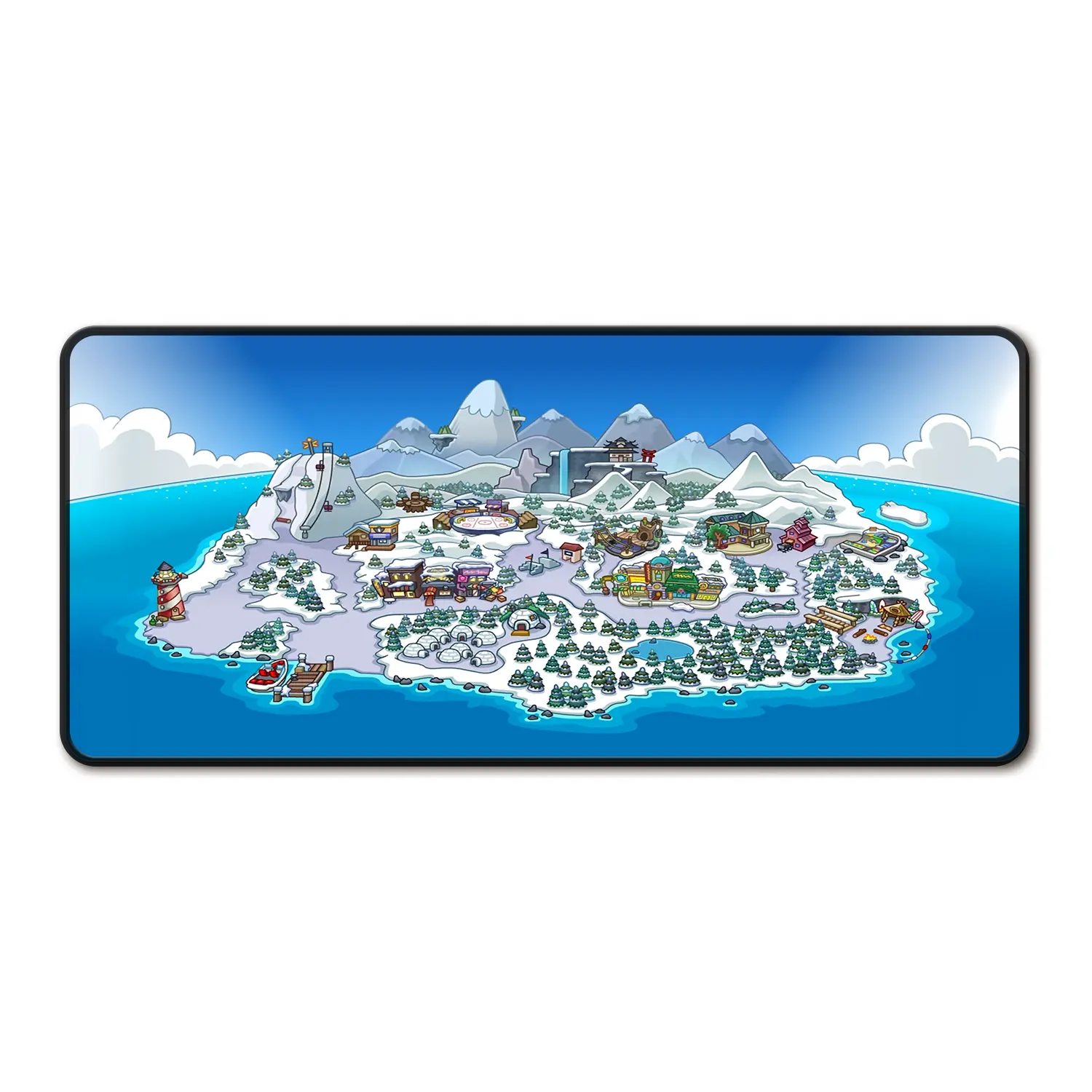 Extra Large Nostalgic Video Game Mousepad - Penguin Iceberg Desk Pad Design, Anti-Slip Rubber Base, Large Size Gaming Pad, Nostalgic Flash Game