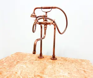 Brass Freestanding Tub Faucet with Handheld Shower – Copper Finish