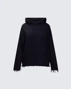 Aaralyn Black Distressed Hoodie