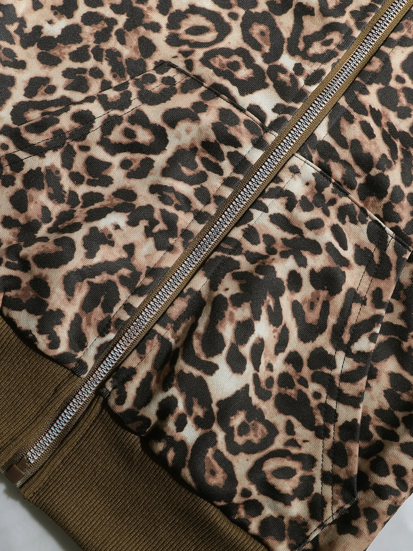 Women's Leopard Print Zip Hoodie, Y2K Vintage Style, Slim Fit Long
