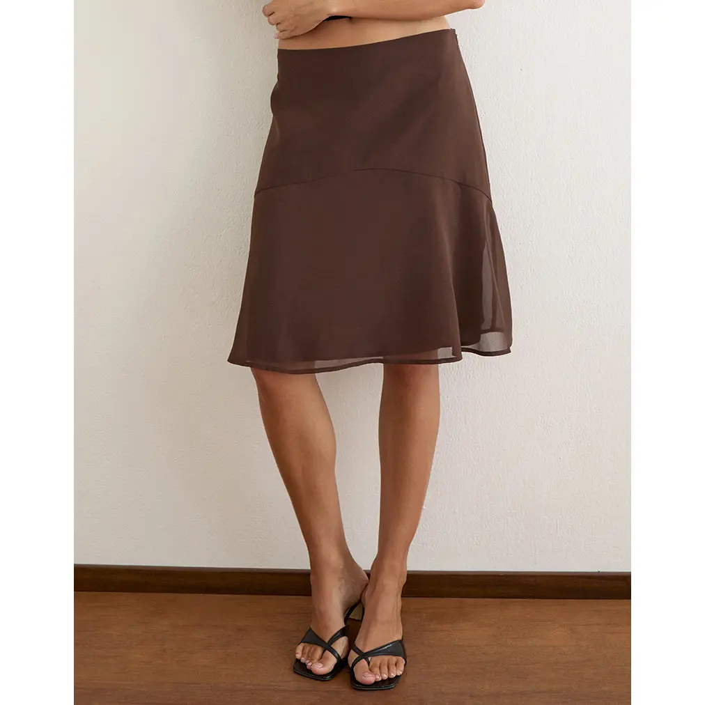 MOTEL Namora Midi Skirt in Chiffon Brown