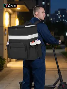 Expandable Insulated Food Delivery Backpack, Large Capacity Leak-Proof Waterproof Pizza Bag with 4 Mesh Pockets, Reflective Strips