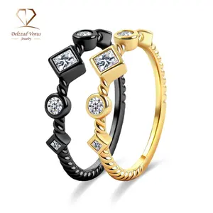 Delzzad Vintage Cable Band Ring Bezel Zirconia Ring Jewelry Copper Perfect Birthday Anniversary Wedding Christmas Gift