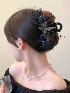 Butterfly Decor Hair Claw, Elegant Hair Accessories for Women & Girls, Minimalist Headwear Suitable for Thick Hair, Butterfly Clips