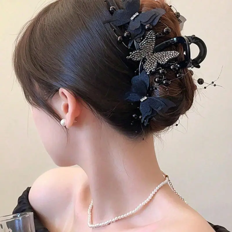 Butterfly Decor Hair Claw, Elegant Fashion Hair Accessories for Women & Girls, Minimalist Headwear Suitable for Thick Hair, Butterfly Clips