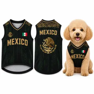 Mexico Dog Jersey, Mexico-Inspired Pet Soccer Shirt, Black Gold Sleeveless Puppy Sports Vest, Breathable Mesh Dog Shirt for Small Dogs Cats