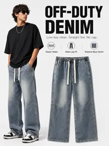 Y2K Men's Aesthetic Oversized Bottoms - Vintage Streetwear Wide-Leg Viscose Denim, Retro Mid-Low Waist Baggy Pants, 2026 Spring Daily Vibe Outfits