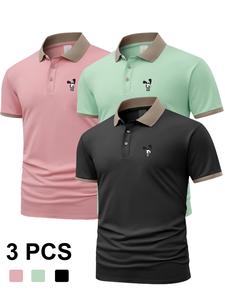 men's rabbit print shortsleeve polo shirt, regular fit casual short sleeve collared top for summer, fashion men's clothes for daily wear, tropical menswear