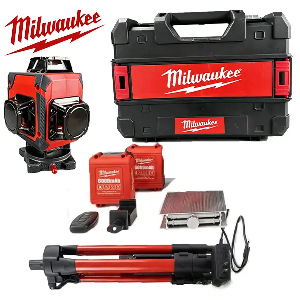 Milwaukee M18 Cordless Auto-Level Green Rotary Laser Level Kit - 2000ft Long Range, 2,000ft Working Diameter, 600 rpm Speed, 70H Runtime, IP66 Pro Grade, w/Batteries, Tripod Set, Receiver, Case for Outdoor Construction, Remodeling